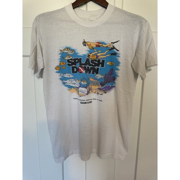 Vintage Distressed Splash Down Scuba Diving Shirt Single Stitch Large Bahamas - Picture 1 of 7